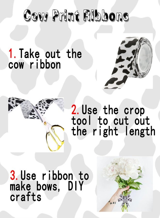WFAUIBR 3 Rolls Cow Print Ribbon - 15 Yards, Cow Spot Pattern, Animal Print, Black and White for DIY Crafts, Gift Wrapping, Party Decorations (3 Sizes Mix) - Image 3